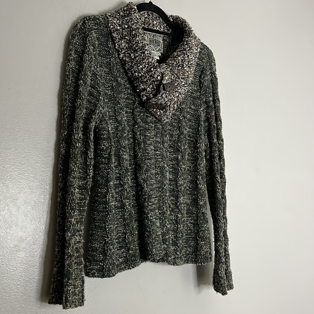 Anthropologie CURIO cable knit cardigan sweater fold over collar large women’s - Picture 8 of 8